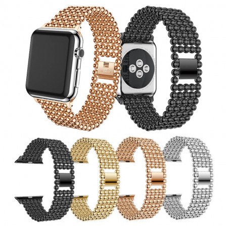 Perlen-Armband, rostfrei, Metall, Edelstahl für Apple Watch iWatch 38 / 42 mm